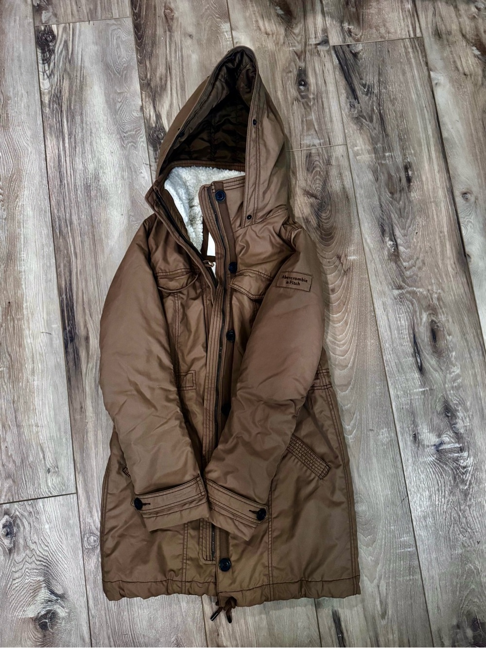 Abercrombie & Fitch Brown Parka with Cream Sherpa Lining